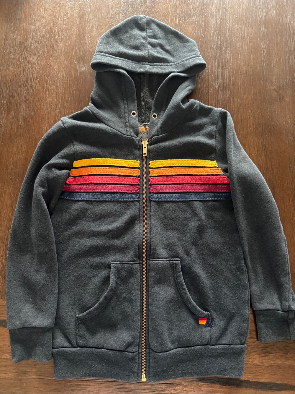 Aviator Nation 5 Stripe Charcoal Hoodie Size 6